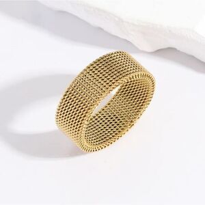 Neutral Style Unisex Gold Tone Titanium Steel Woven Mesh Ring
